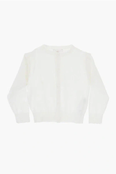 Chloé Logoed Cardigan With Frill Detail In White