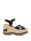 Chloé Logo-embroidered Platform-heel Sandals In Black