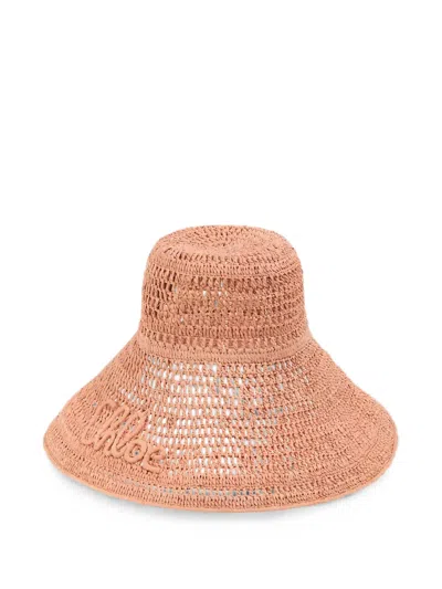 Chloé Logo-embroidered Raffia Hat In Transparent