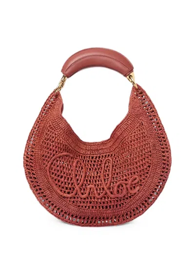 Chloé Logo-embroidered Raffia Tote Bag In Red