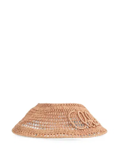 Chloé Logo-embroidered Raffia Visor In Pattern