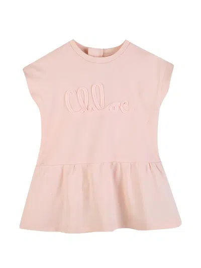 Chloé Kids' Logo-embroidered Ruffled Dress In Pink