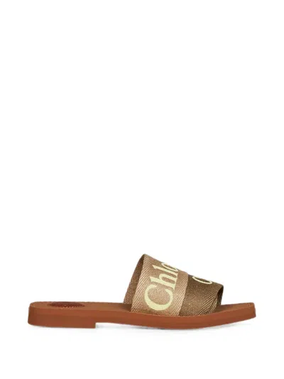 Chloé Logo-embroidered Square-toe Sandals In Brown