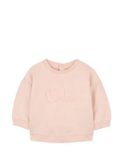 Chloé Kids' Logo-embroidered Sweatshirt In Pink
