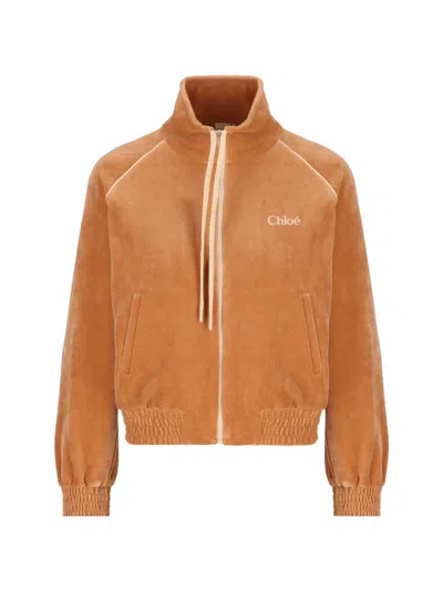 Chloé Logo-embroidered Velvet Sweater In Orange