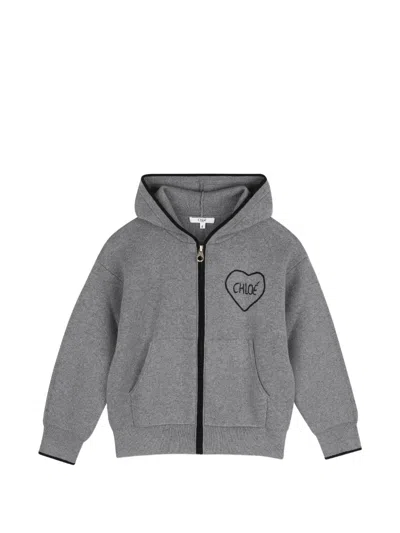 Chloé Kids' Logo-embroidered Zip-up Hoodie In Multi