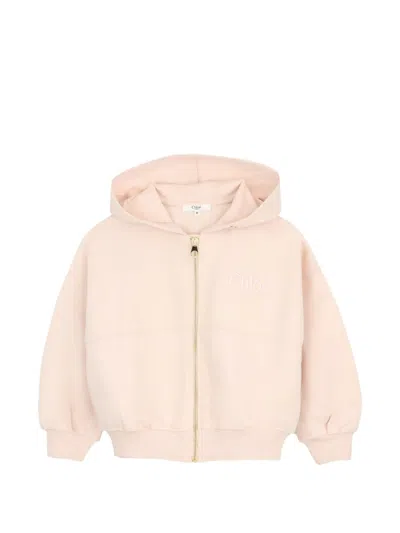 Chloé Kids' Logo-embroidered Zip-up Hoodie In Pink
