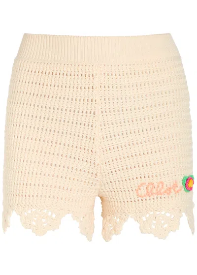 Chloé Chloe Logo-intarsia Crochet Cotton Shorts In Neutral