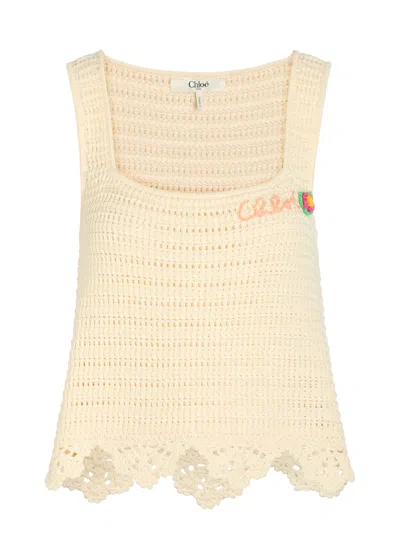 Chloé Chloe Logo-intarsia Crochet Cotton Top In Yellow