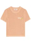Chloé Chloe Logo-intarsia Open-knit Cotton T-shirt In Orange