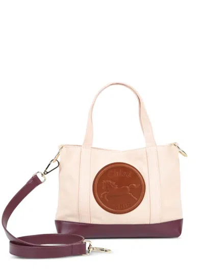 Chloé Kids' Logo-patch Canvas Tote Bag In Neutral