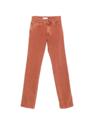 Chloé Logo-plaque Straight-leg Jeans In Orange