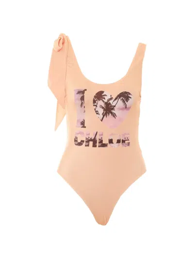 Chloé Logo-print Bow-detail Swimsuit In Animal Print