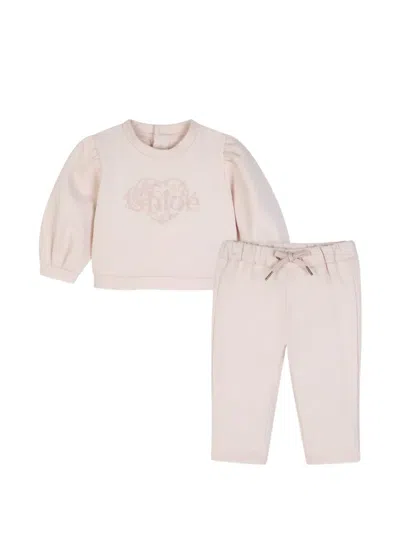 Chloé Babies' Logo-print Cotton Tracksuit Set In Pink