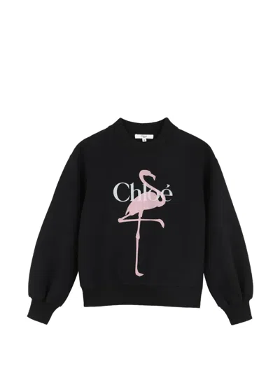 Chloé Kids' Logo-print Flamingo Sweatshirt In Black