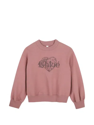Chloé Kids' Logo-print Heart-motif Sweater In Pink