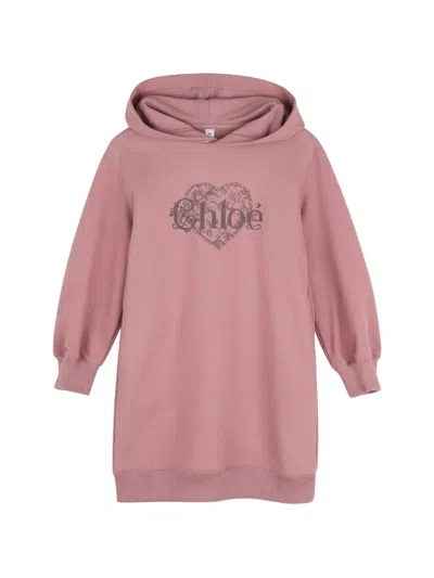 Chloé Kids' Logo-print Hooded Dress In Pink