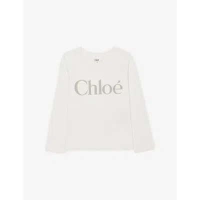 Chloé Kids' Logo-print Long-sleeve Cotton T-shirt 4-14 In Offwhite