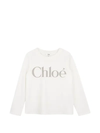 Chloé Kids' Logo-print Long-sleeve T-shirt In White