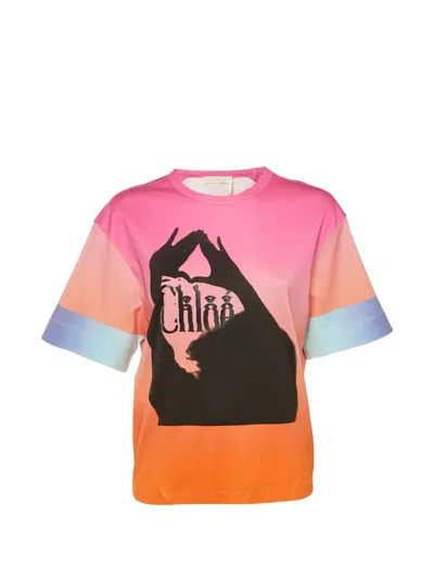 Pre-owned Chloé Logo-print Ombre T-shirt In Pink