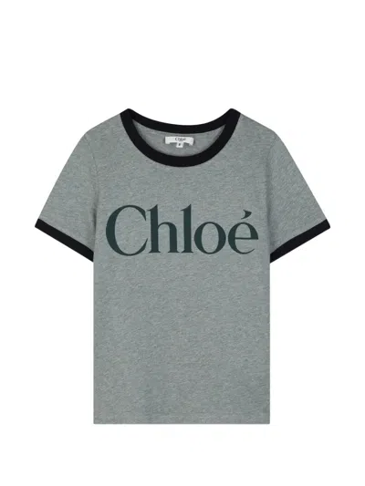 Chloé Kids' Logo-print Ringer T-shirt In Brown