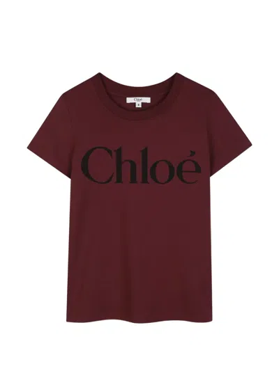 Chloé Kids' Logo-print T-shirt In Burgundy