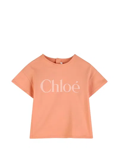 Chloé Kids' Logo-print T-shirt In Pink