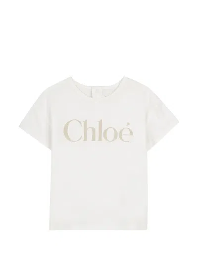 Chloé Kids' Logo-print T-shirt In White