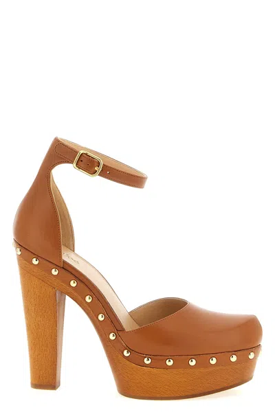Chloé Lola Studded Leather Platform Sandals In Brown