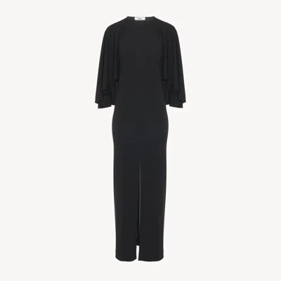 Chloé Long Cape Dress In Crêpe Jersey Black Size 2 100% Viscose