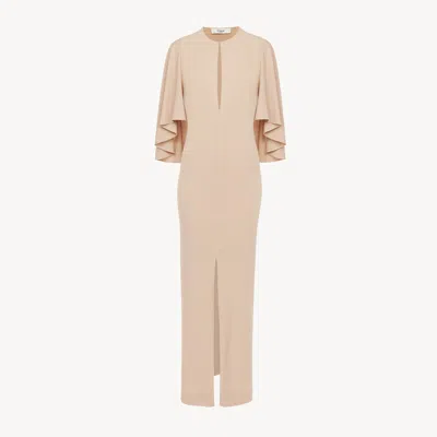 Chloé Long Cape Dress In Crêpe Jersey Pink Size 14 100% Viscose