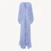 Chloé Robe Cape Longue Volantée En Mousseline De Soie Femme Bleu Taille 38 100% Soie In Blue