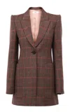 Chloé Long Checked-wool Blazer In Brown