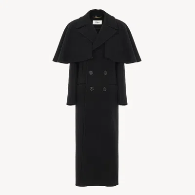Chloé Manteau Cape Long En Laine Double Face Femme Noir Taille 38 100% Laine, Horn Bubalus Bubalis, Farmed In Black