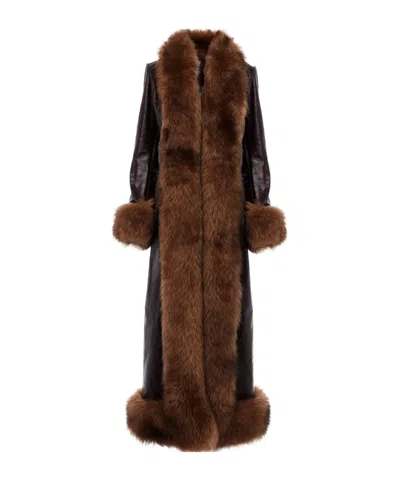 Chloé Long Column Coat In Leather In Brown