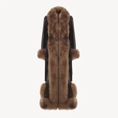 CHLOÉ LONG COLUMN COAT IN LEATHER BROWN SIZE 2 100% BOVINE LEATHER