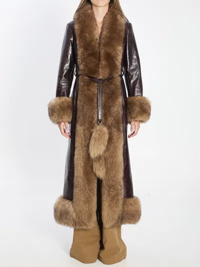 Chloé Long Column-style Leather Coat In Brown
