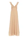 Chloé Long Silk Dress With Flared Skirt And Ruffled Straps In Nude & Neutrals