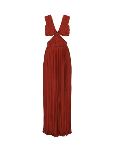 Chloé Long Cut-out Dress In Silk In Red