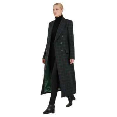 Pre-owned Chloé Chloe Long Double-breasted Coat In Green Check Wool And Green Lining