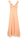 Chloé Long Silk Dress With Flared Skirt And Ruffled Straps In Beige