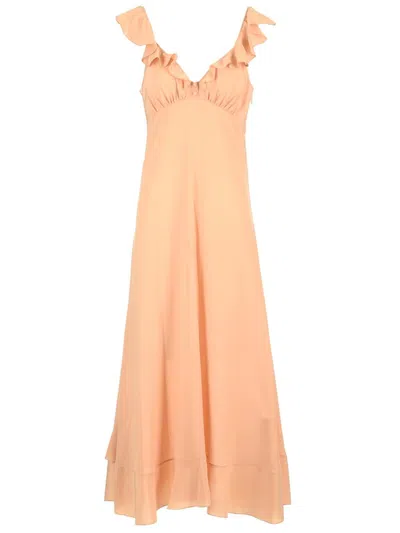 Chloé Long Dress Crepe De Chine Dresses Beige In Orange