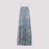 Chloé Chloe Women Long Dress Peonies Print On Organic Silk Mousseline In Grizzled Blue