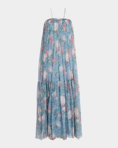 CHLOÉ LONG FLORAL PRINT TIERED SILK DRESS