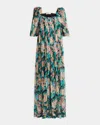 Chloé Chloe Floral-printed Silk-georgette Maxi Dress In Cloudy Turqoise