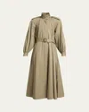 Chloé Long Trench Coat With Stand-up Collar In Cotton Gabardine In Beige