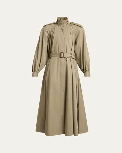 Chloé Long Trench Coat With Stand-up Collar In Cotton Gabardine In Beige