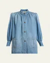 Chloé Relaxed Fit Jacket With Buttoned-cuff Sleeves In Iced Blue