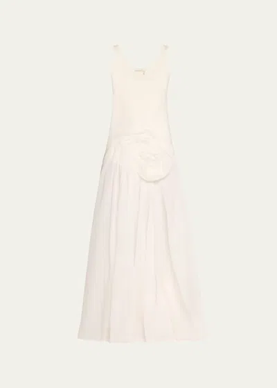 Chloé Long Hybrid 3d Flower Tank Dress In Iconic Milk