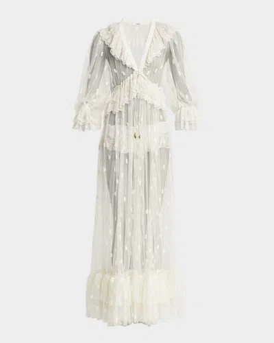 Chloé Long Lace Ruffled Drawstring Dress